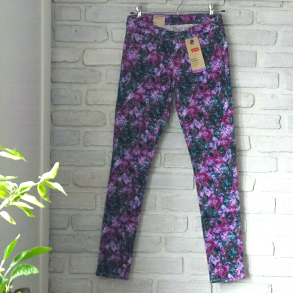 NWT Levi's Girls Pink Purple Geoisle Print Denim Legging Jeans 14 Reg - Picture 2 of 11